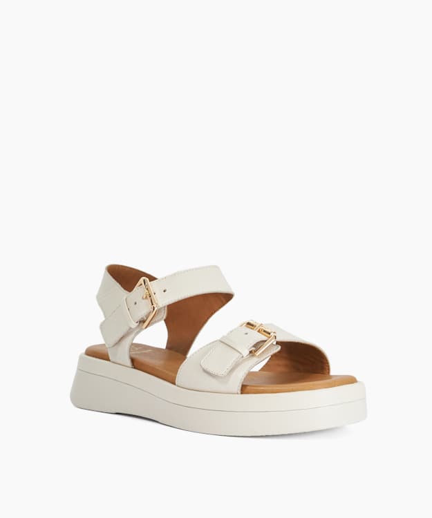 Licia Ecru - Flat Leather Flatform Sandals