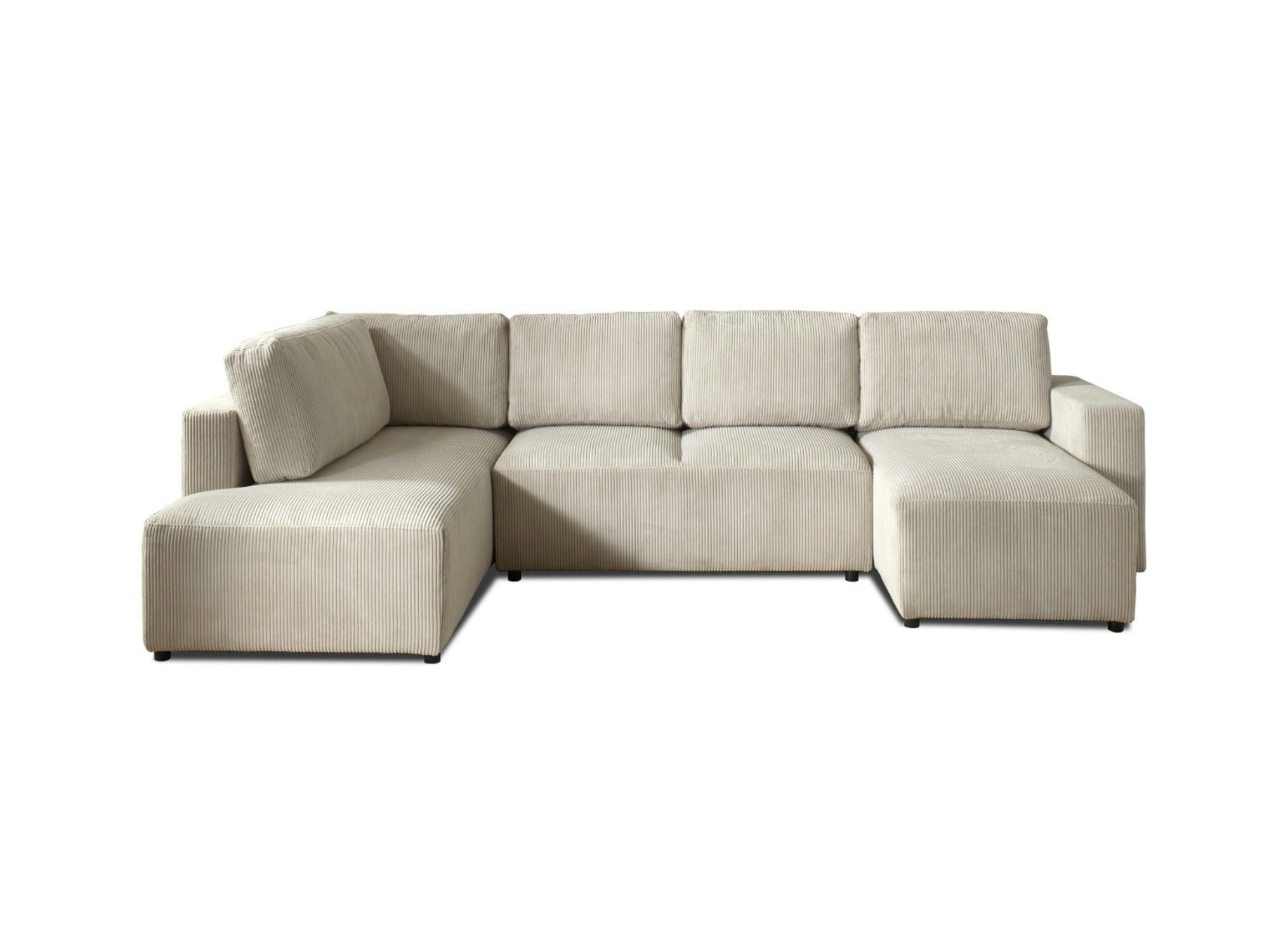 LIVY - Canapé panoramique 7 places angle gauche en velours côtelé beige