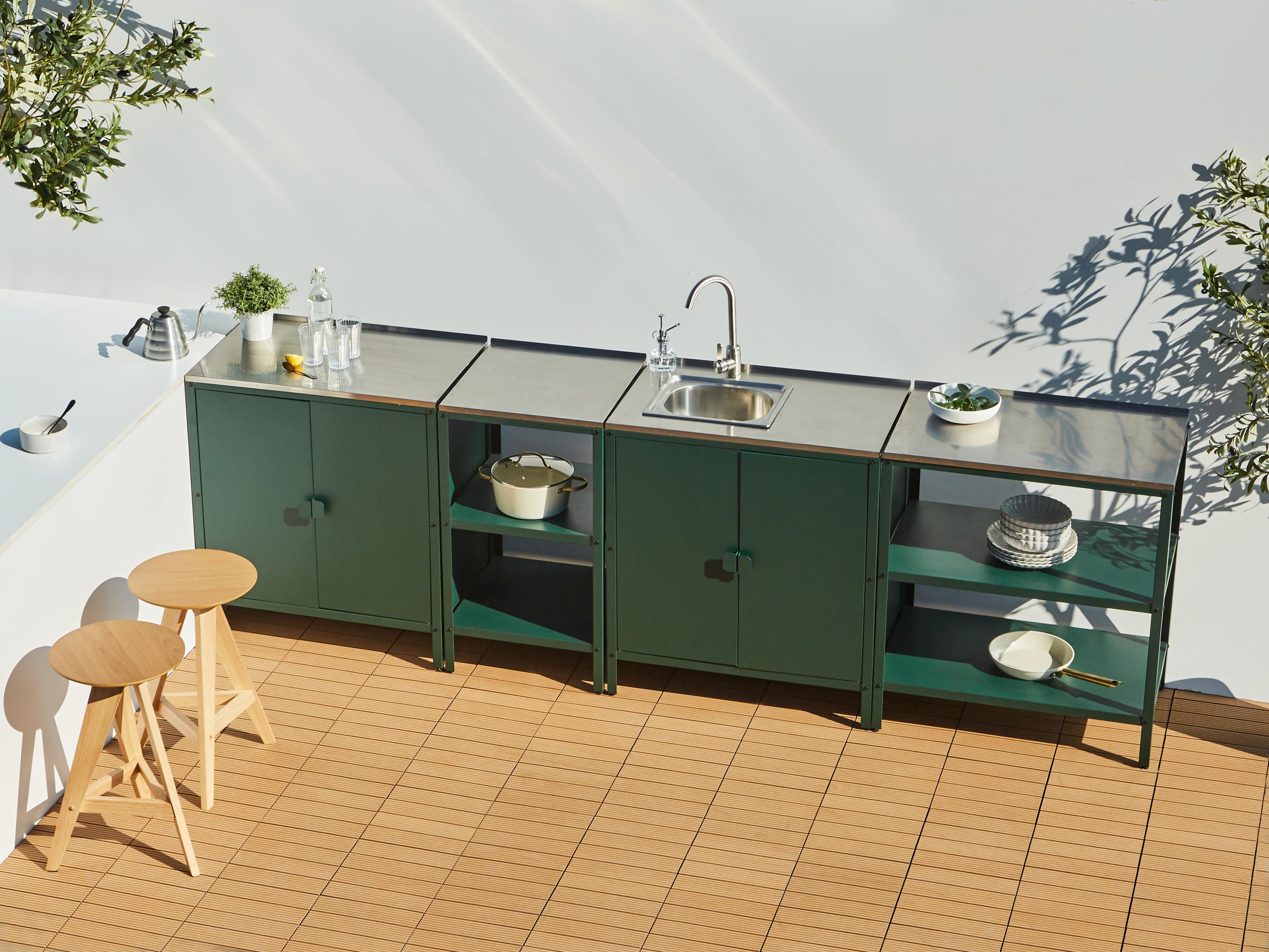 4 Piece Outdoor Kitchen Set with Sink VILAMA Metal Green