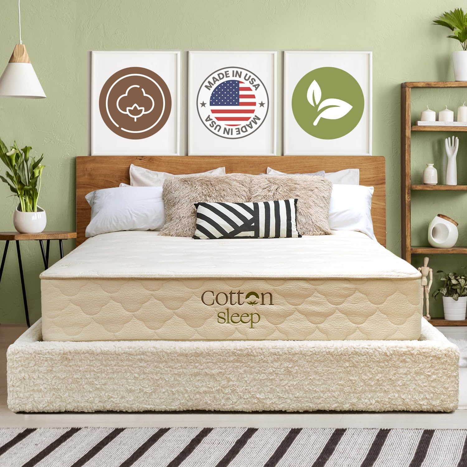 CottonSleep All Natural Mattress (100% Organic Cotton, Wool, & GOTS Latex, Made in The USA) Non Toxic, Fiberglass Free Hybrid Pocket Coil and Plush Foam Bed in A Box Medium Soft - Queen, 11