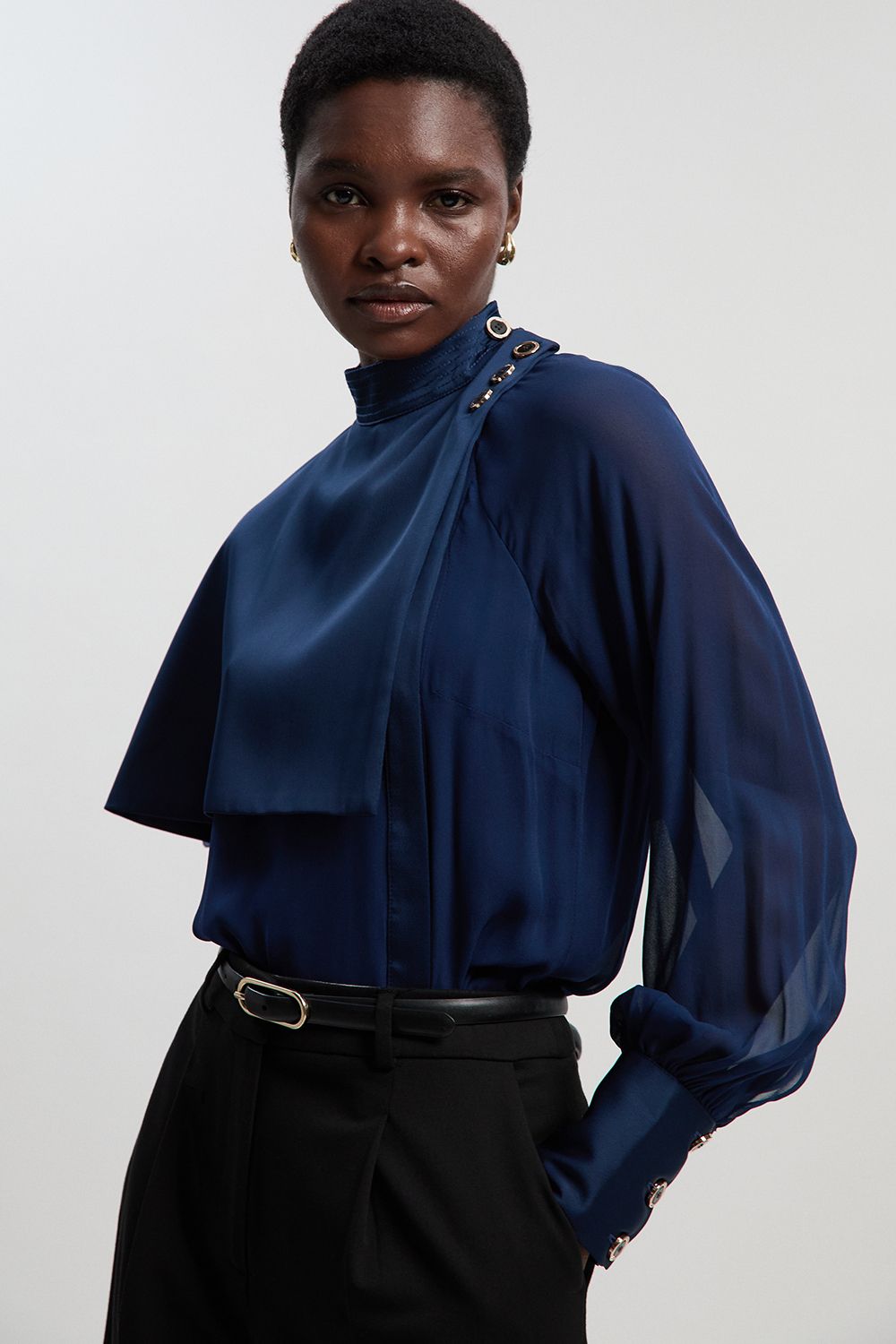 KarenMillen Military Sheer Cape Detail Woven Top