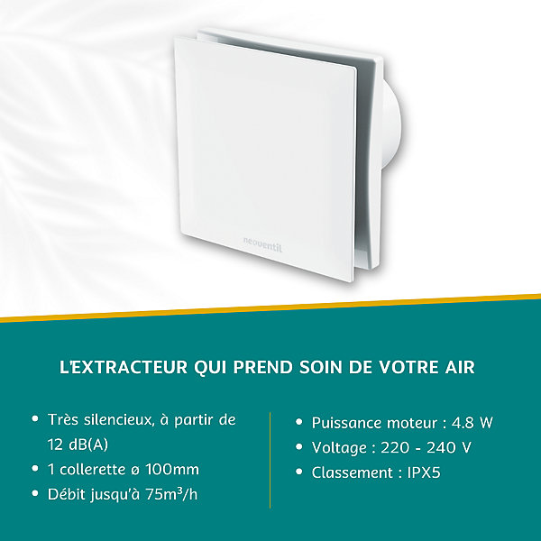 BELEN B - V1 - Extracteur d'air Intermittent pour Salle de Bain, WC et Cuisine - Interrupteur - Silencieux, Résistant à l'Eau,