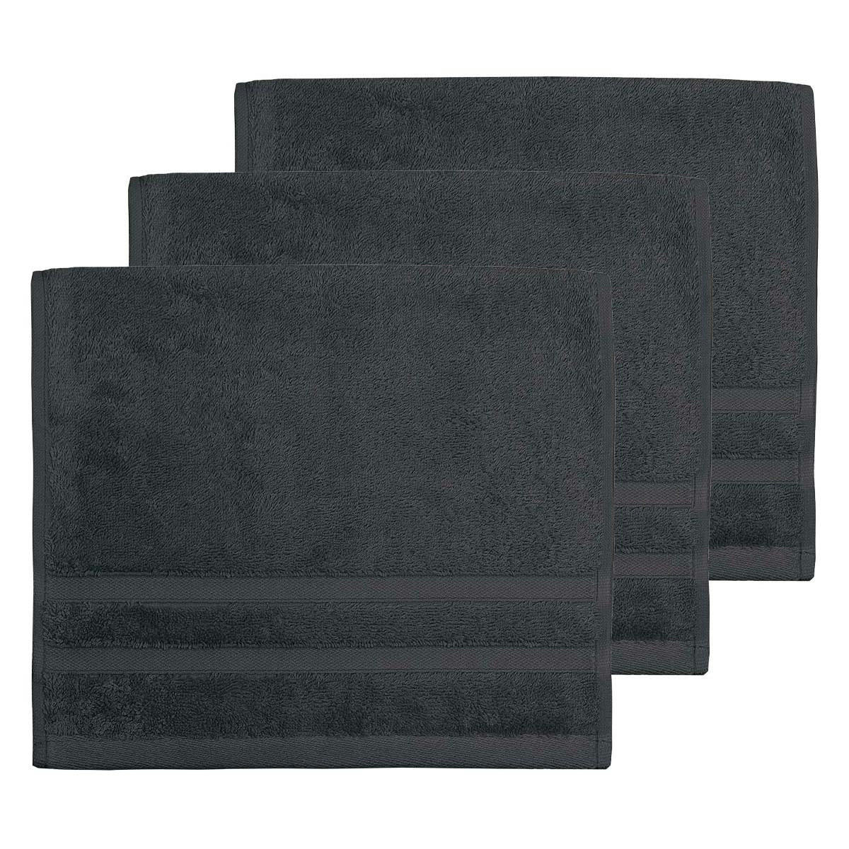 SENSILK - Lot de 3 serviettes invité 600 gr/m²  anthracite 30x50 cm