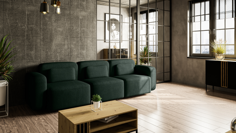 Wygodna sofa 3 osobowa ORCHID zielona sofa modułowa do salonu