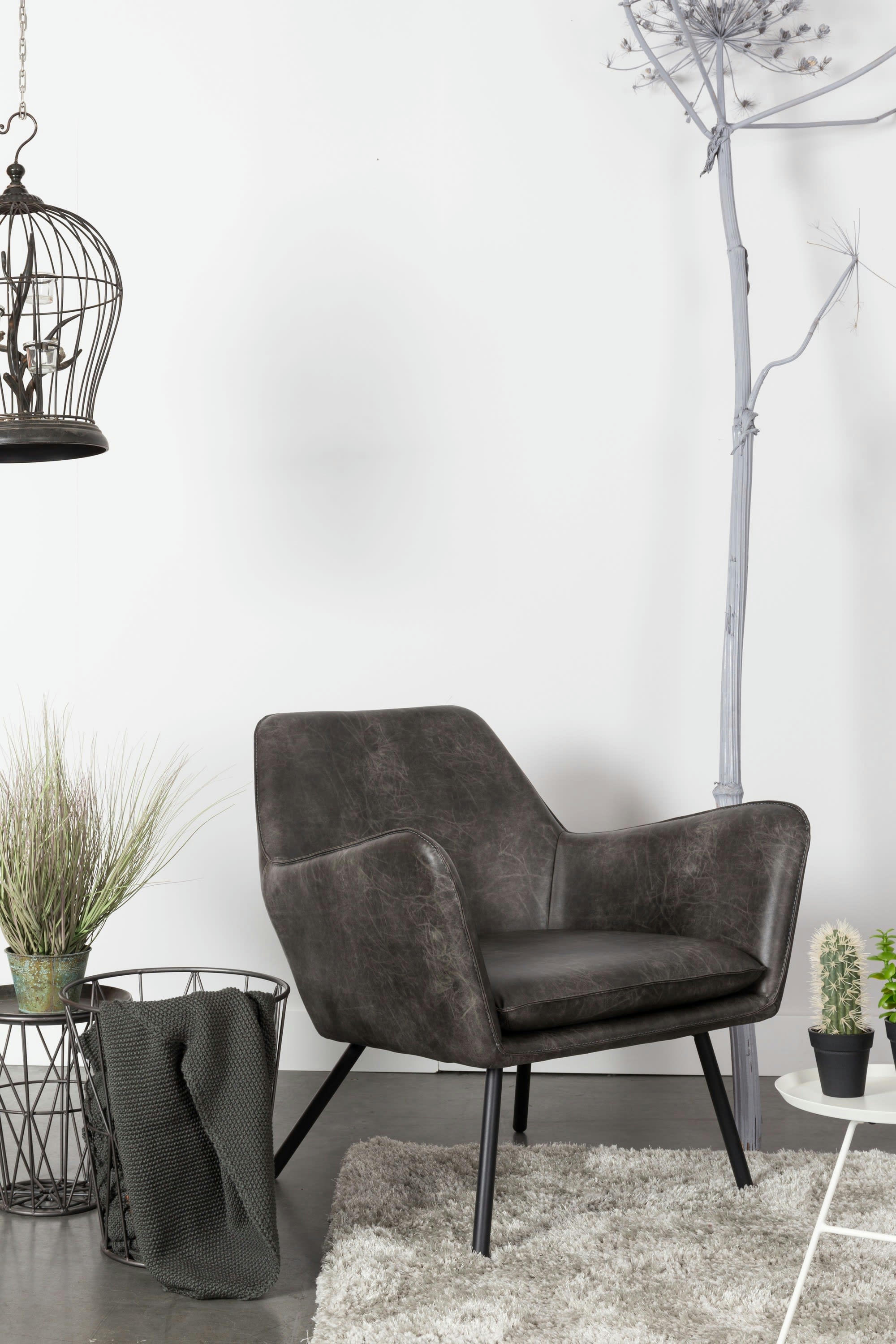BON - Fauteuil en cuir gris foncé