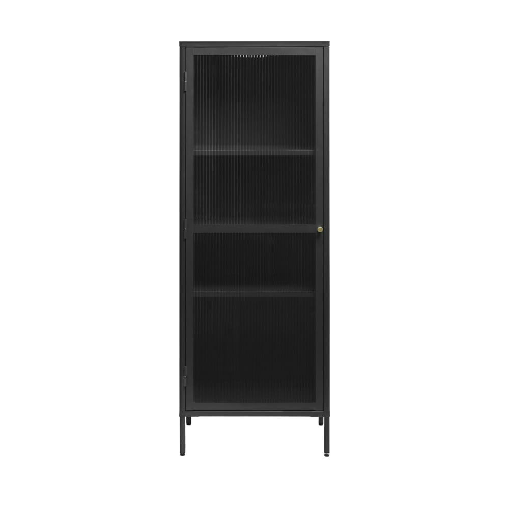 BJORN - Colonne de rangement 1 porte en verre strié et métal H160cm noir