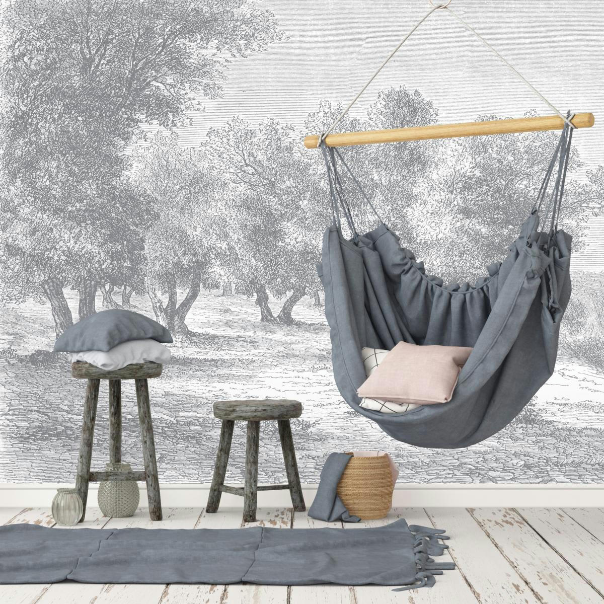 - Papier peint panoramique Gravure les oliviers 390x270cm