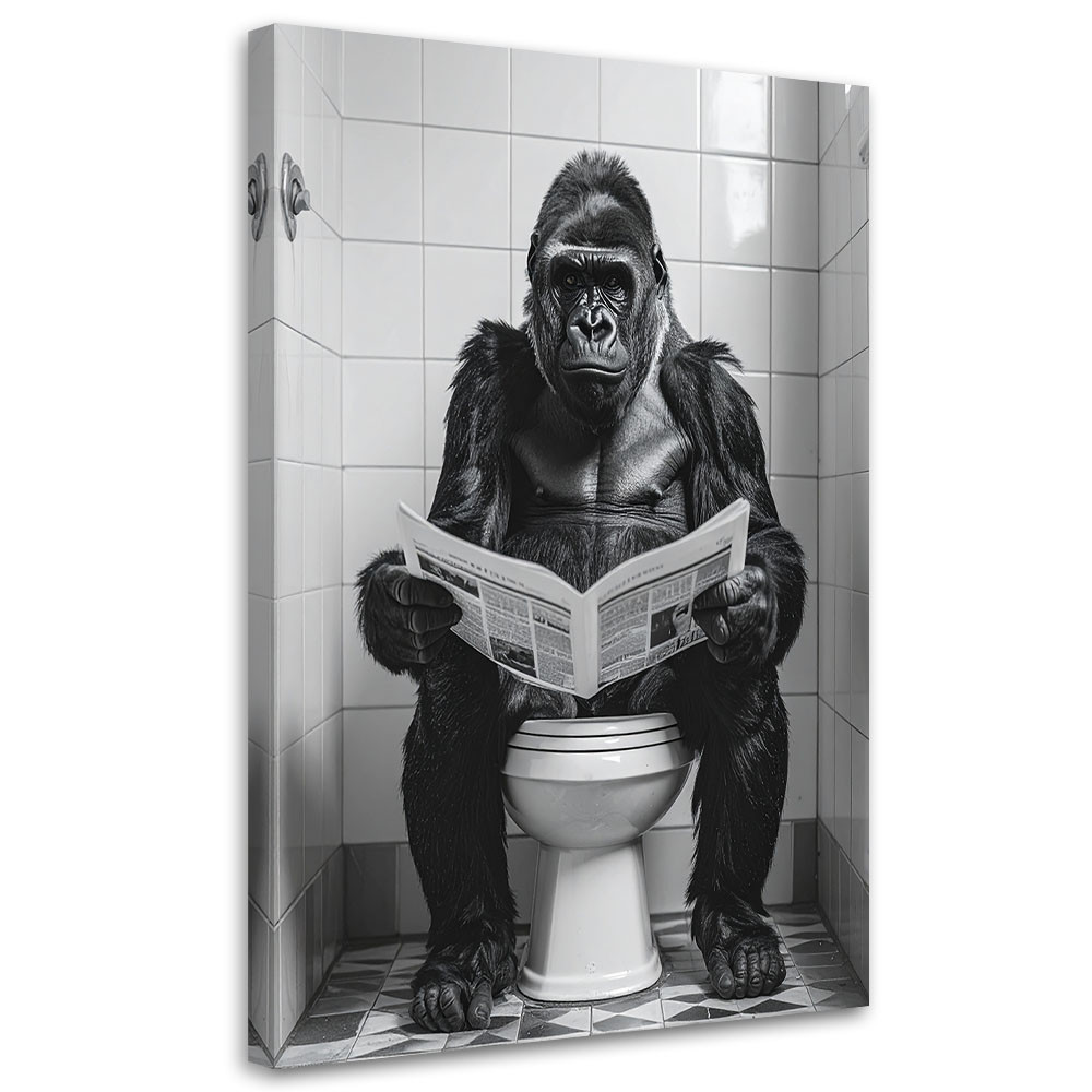 Obraz do łazienki wc, Śmieszna małpa w toalecie gorilla czytająca 20x30