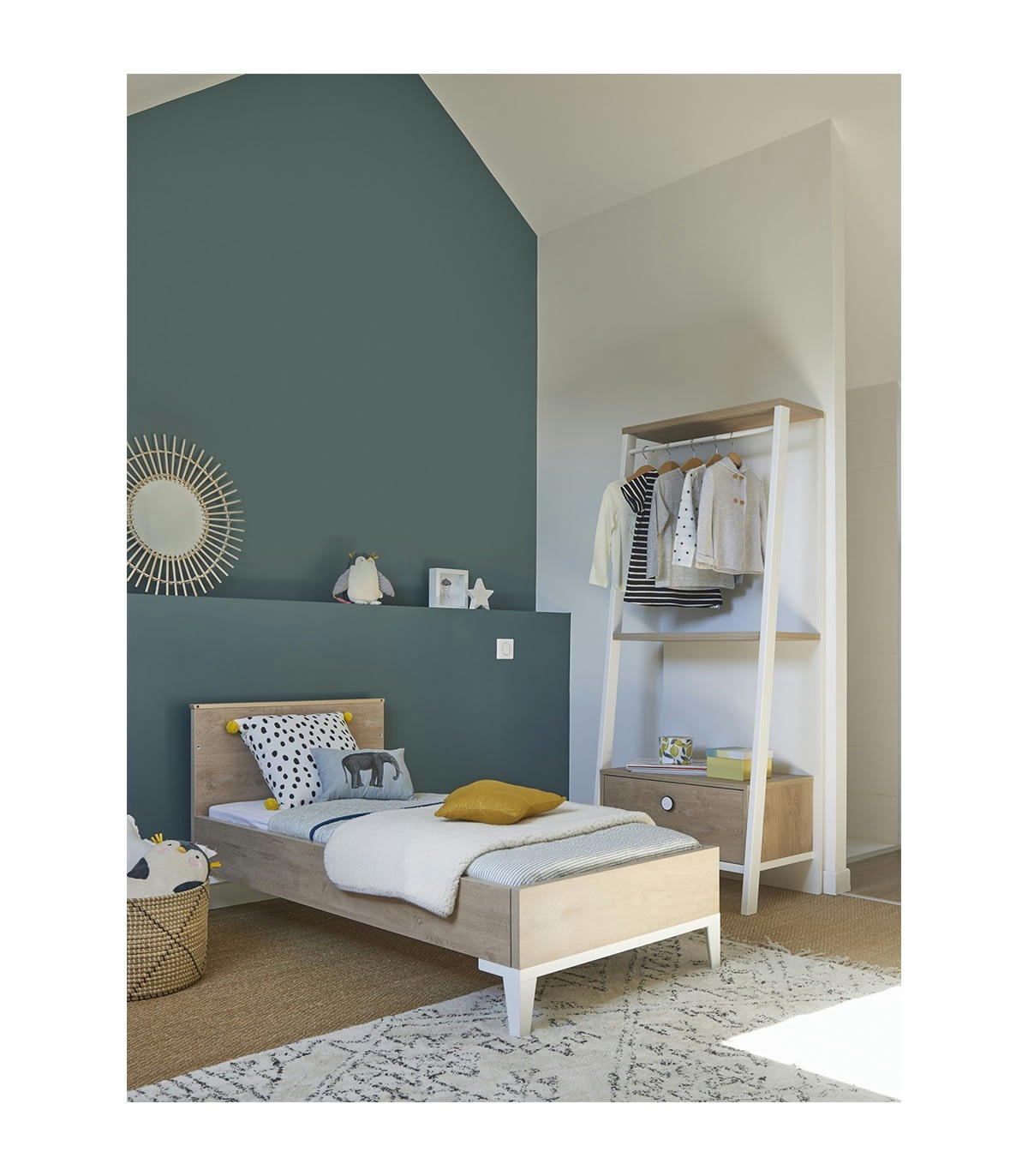 MARCEL - Portant 1 tiroir avec 1 étagère - Blanc et marron