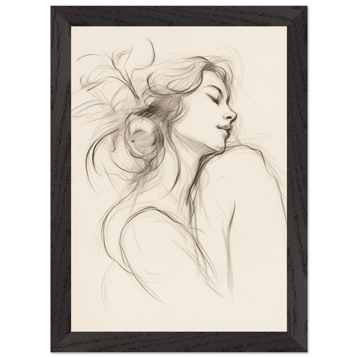 Artfulprints Poster met Lijst Abstract - Whispers of her  - A4 21x29.7 cm - Zwart / Wit