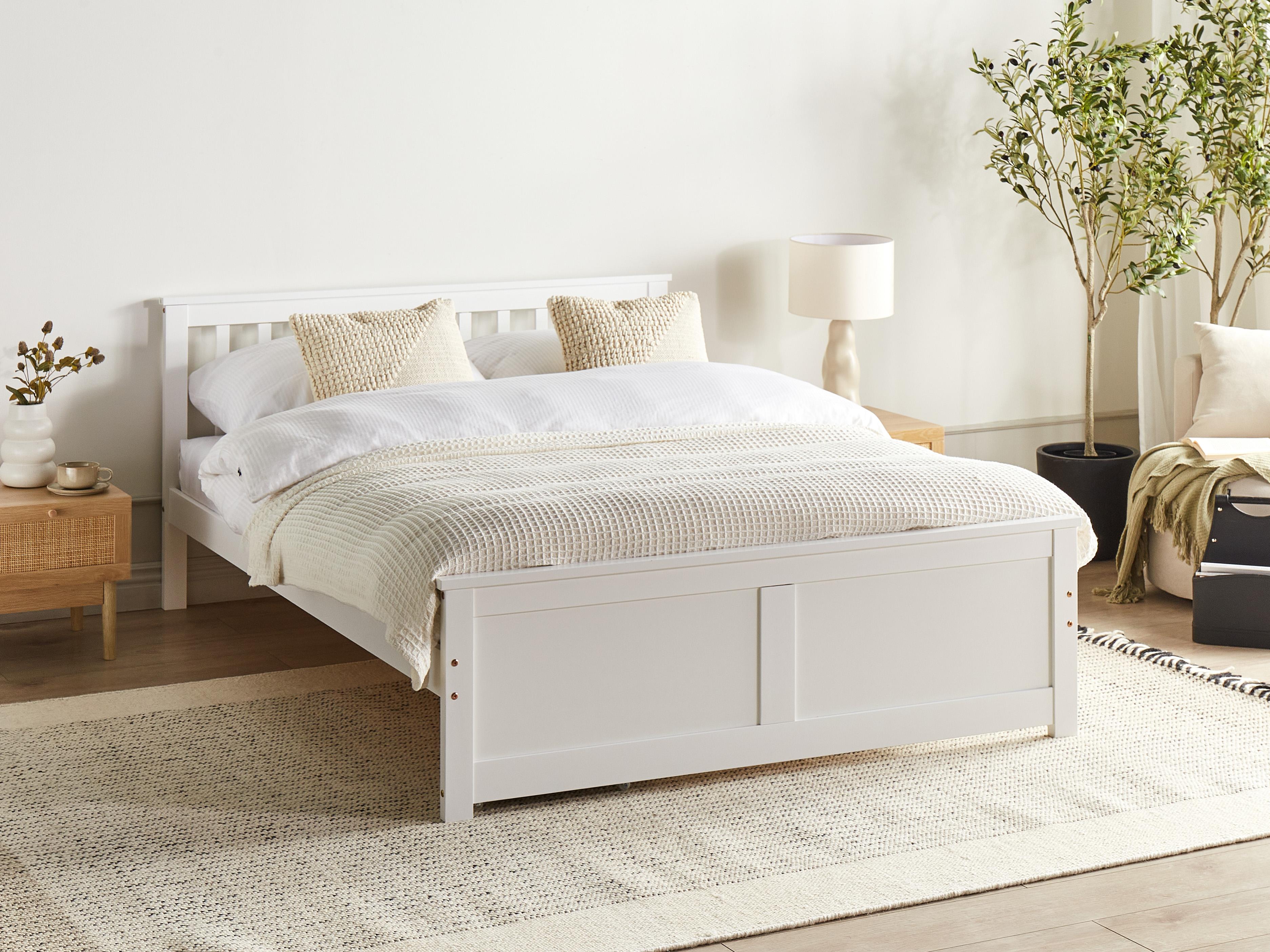Bed Pine Wood OLENDON 140 x 200 cm (EU Double) White