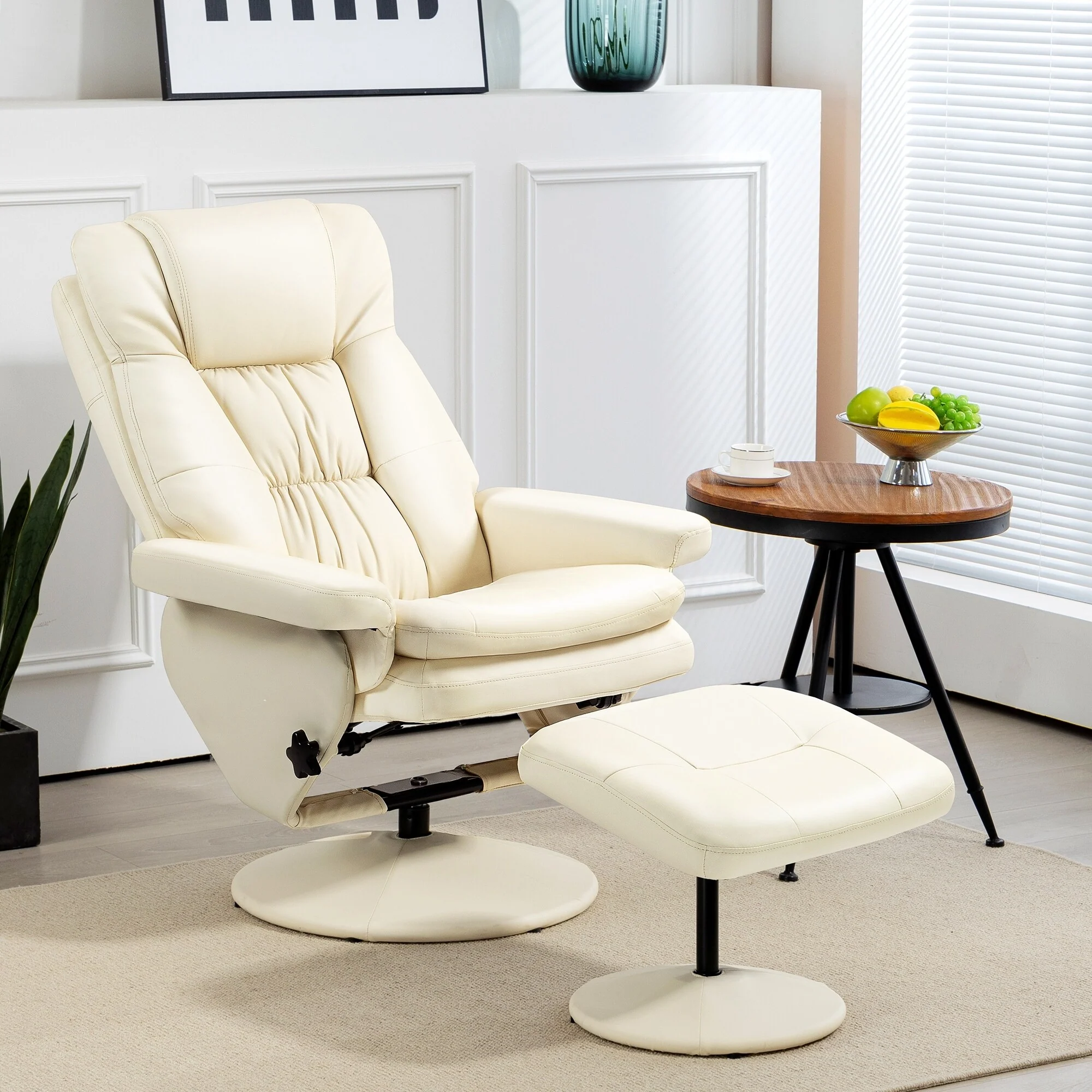 PU Leather Swivel High Back Armchair with Footstool