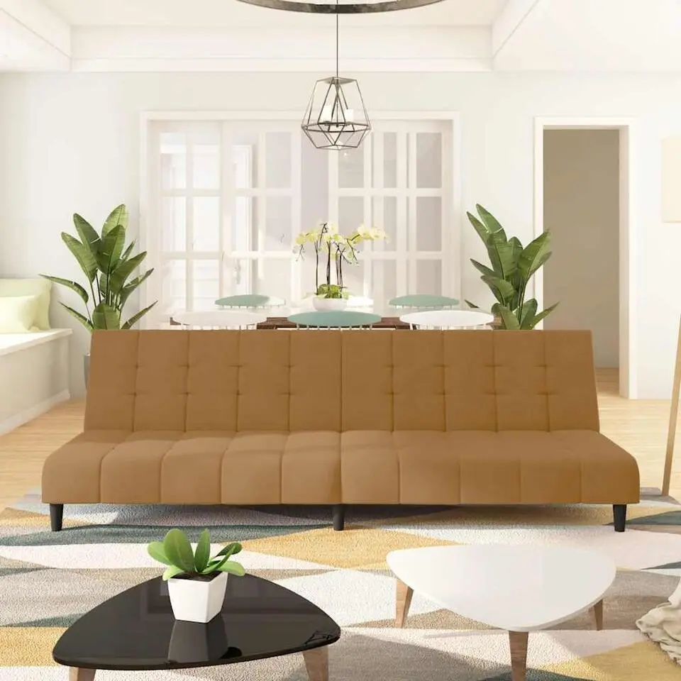 vidaXL Slaapbank 2-zits Klik-klak mechanisme - Bruin fluweel - 200 cm