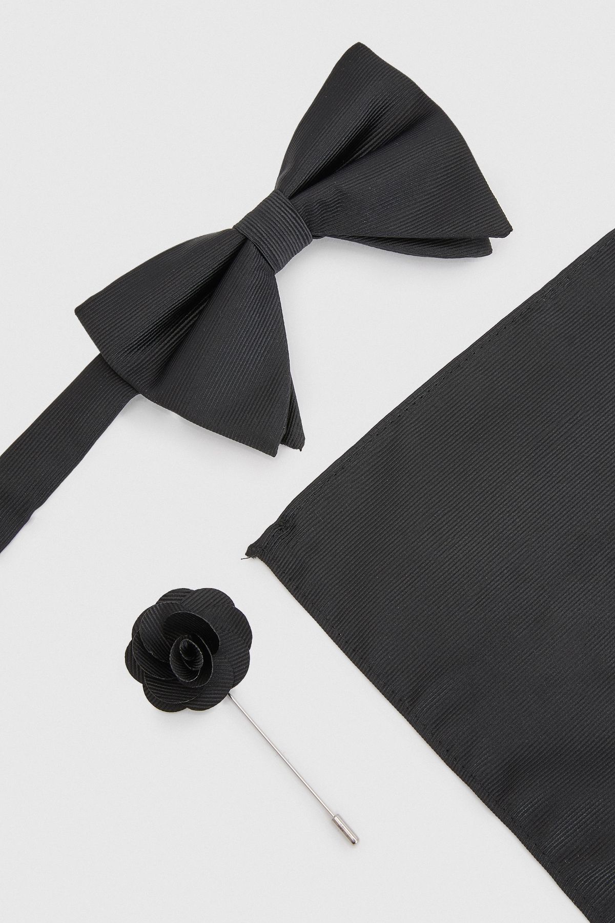 Burton Black Bow Tie With Pocket Square and Lapel Pin