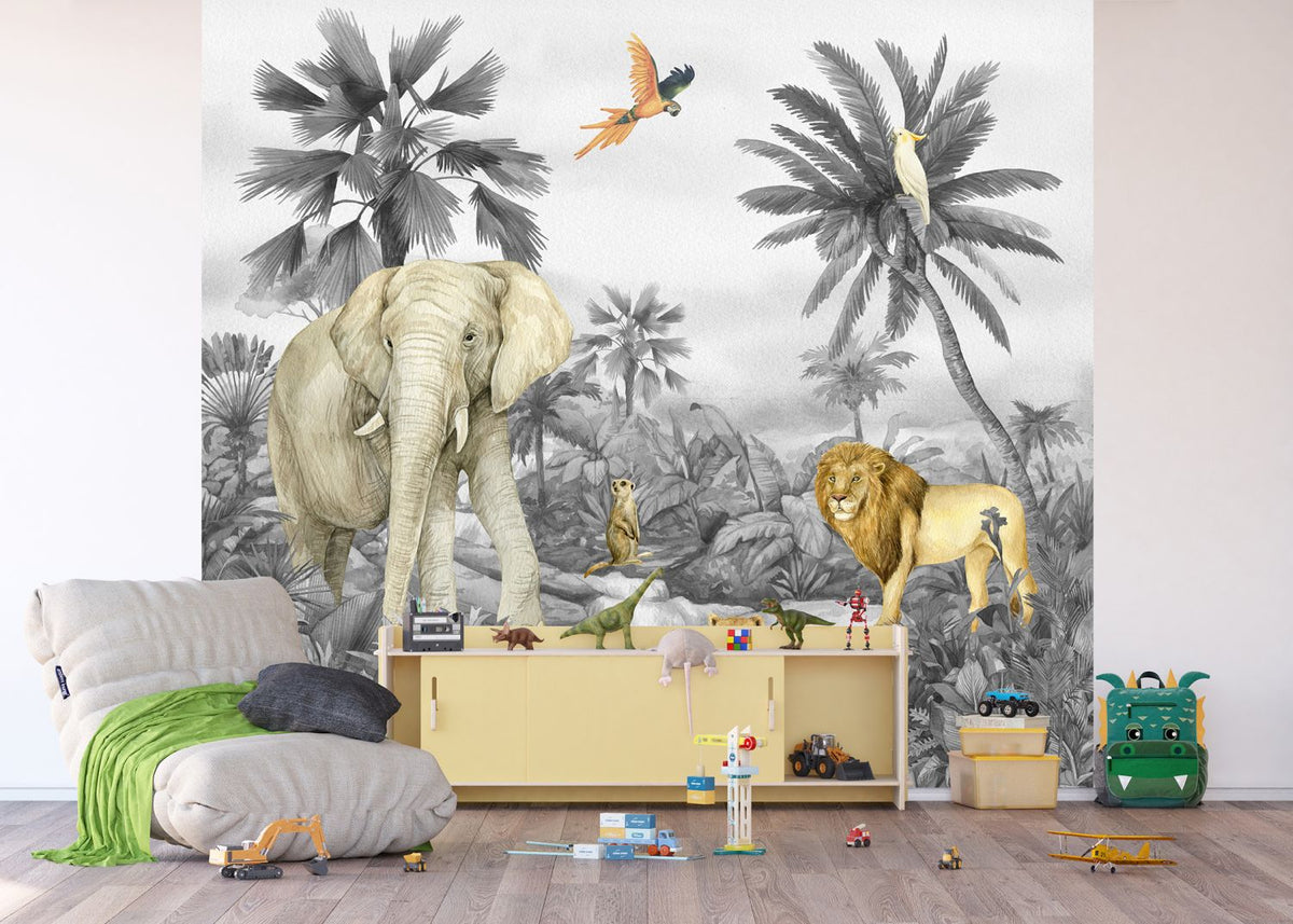 Sanders & Sanders fotobehang jungle dieren grijs - 270 x 300 cm - 601186