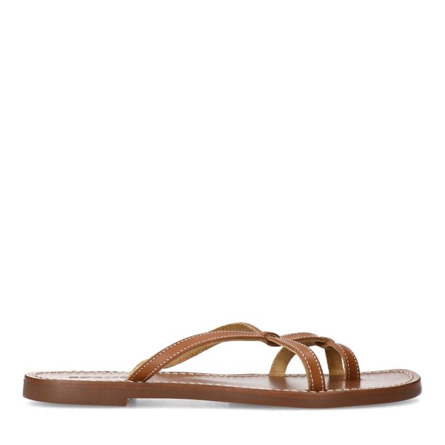 Cognac leren slippers