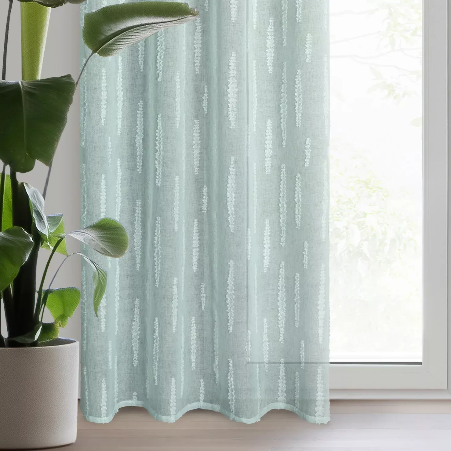 Firana miętowa zdobiona aplikacją 140x250 cm przelotka ALENI
