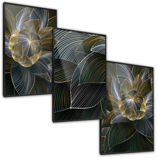 ZESTAW 3X Plakat Abstrakcyjne Kwiaty Lotosu 30x40cm