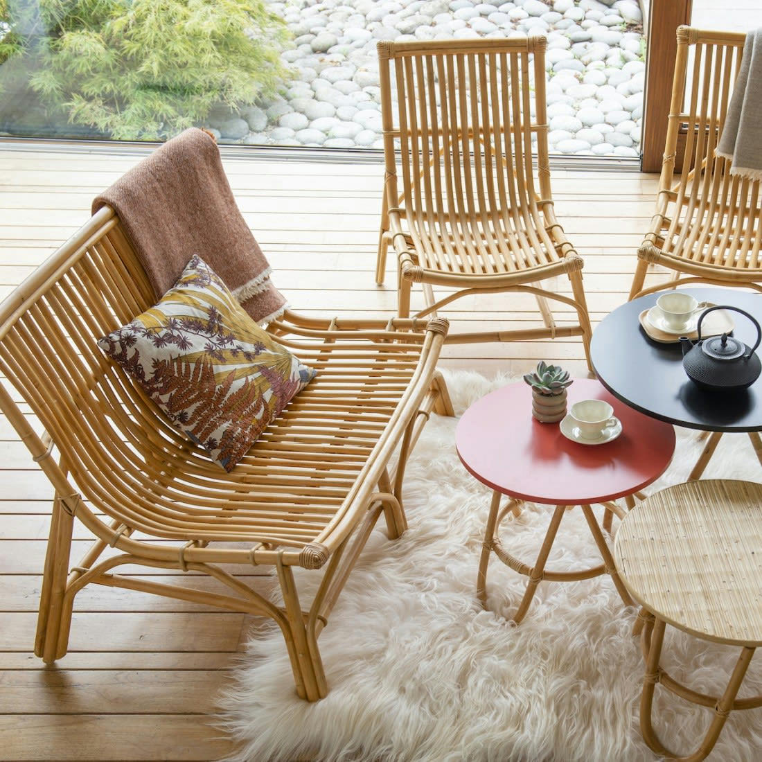 DIABOLO - Table basse gigogne en rotin D60