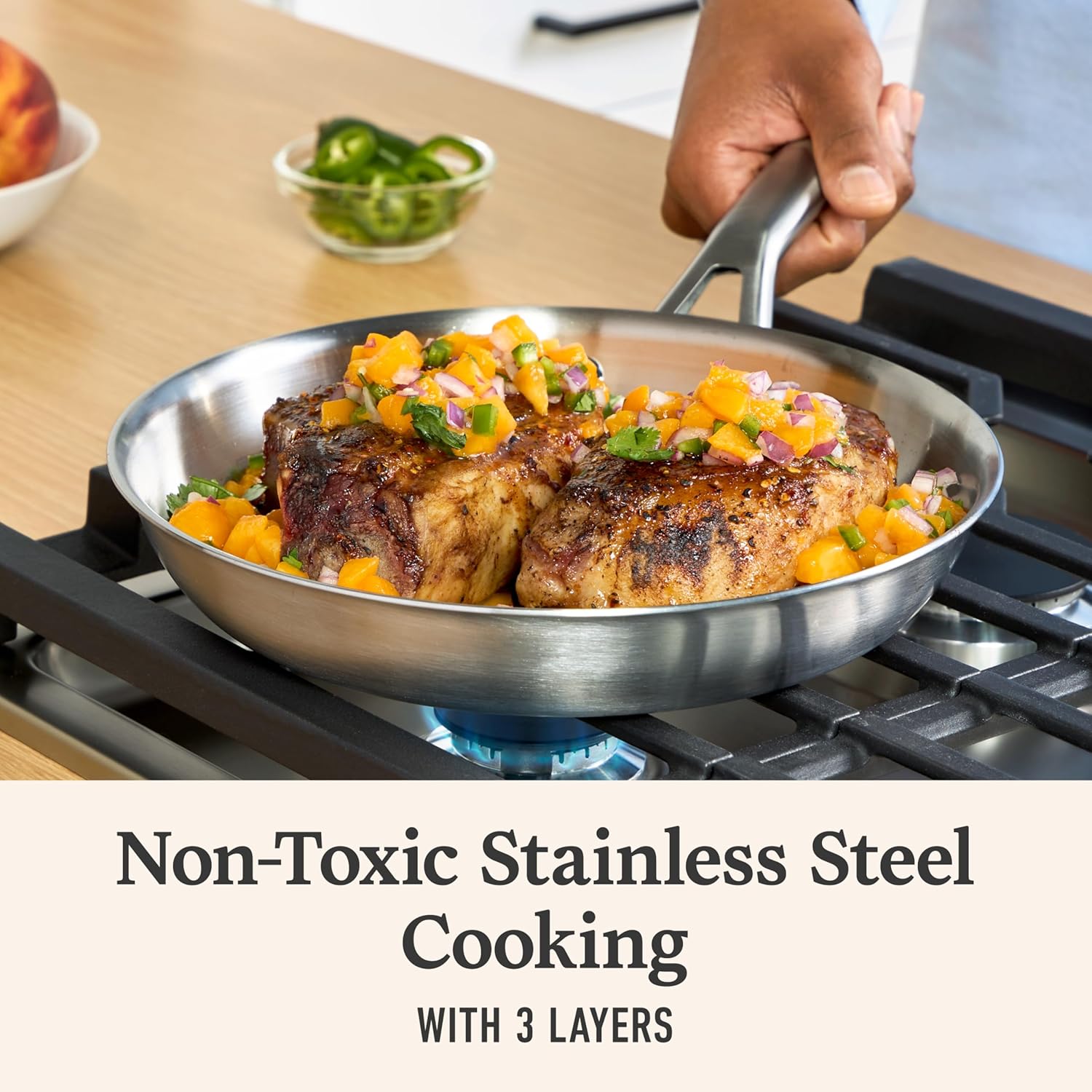 Calphalon Brushed 3-Ply Stainless Steel Cookware Set w/Turbo Heat Tech 3 Piece Includes Fry and Sauce Pan Set, Induction, Oven Safe 450F, Brushed Stainless Silver