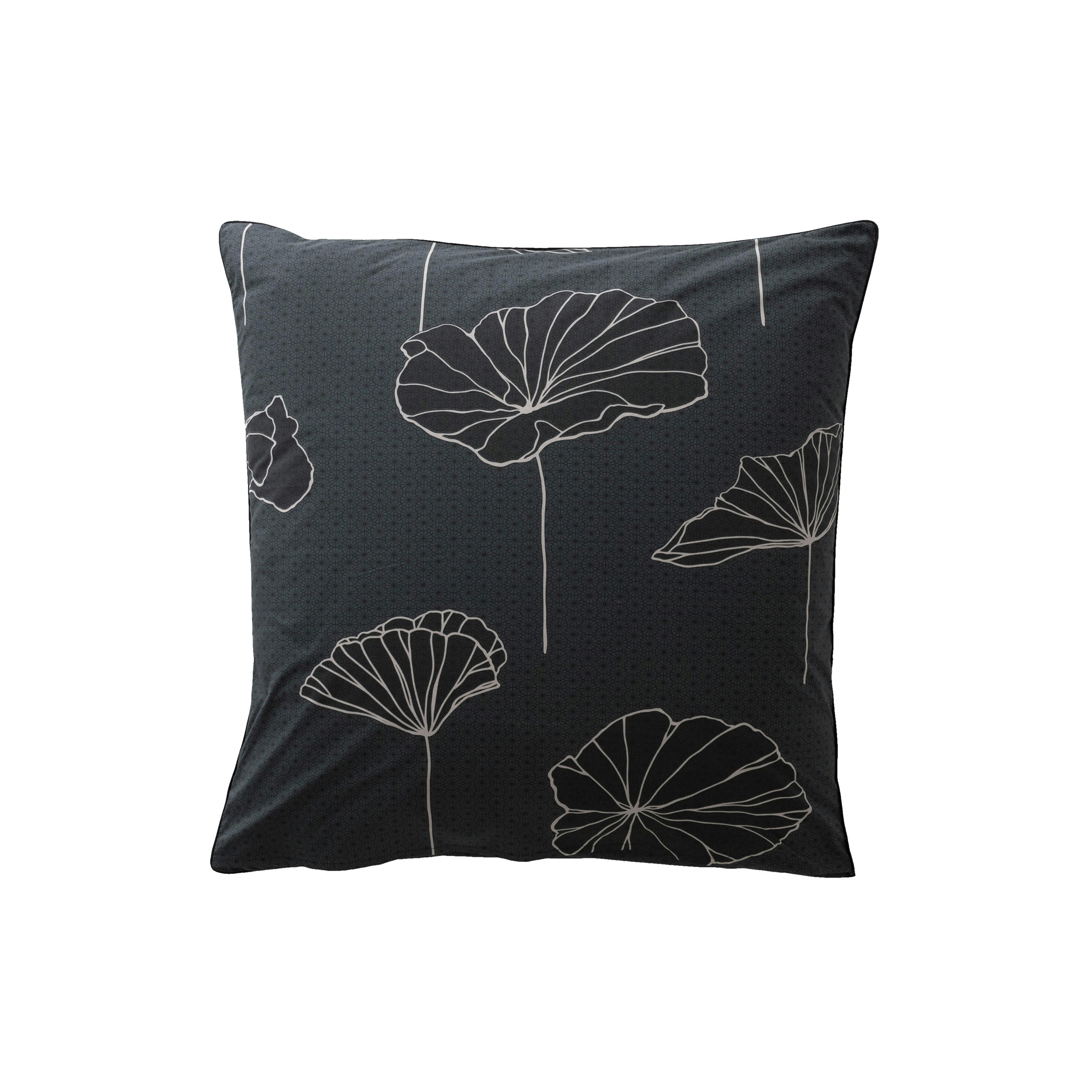 LOTUS - Taie d'oreiller carré imprimé noir 64 x 64 cm