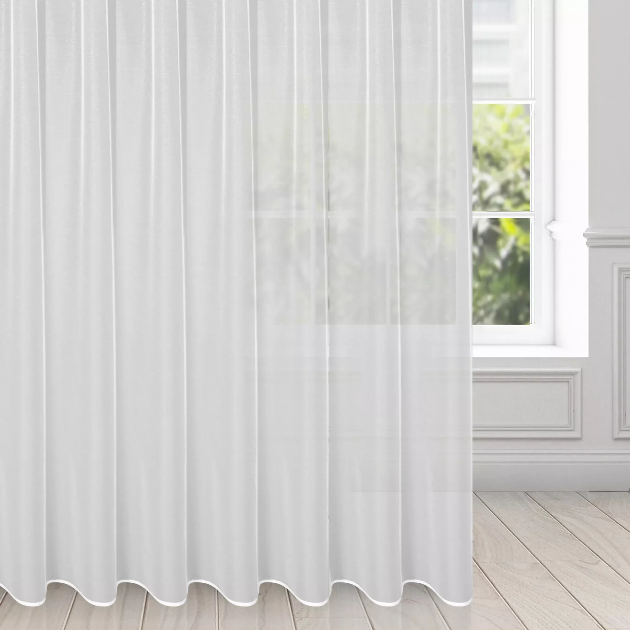 Firana z gładkiej błyszczącej mikrosiateczki 400x300 cm taśma imitująca flex TONIA