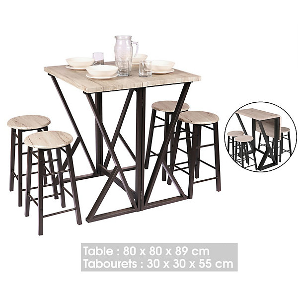 Ensemble de bar pliable avec 4 tabourets collection DARYLDimensions 100x60x89 cm, idéal pour les petits espaces