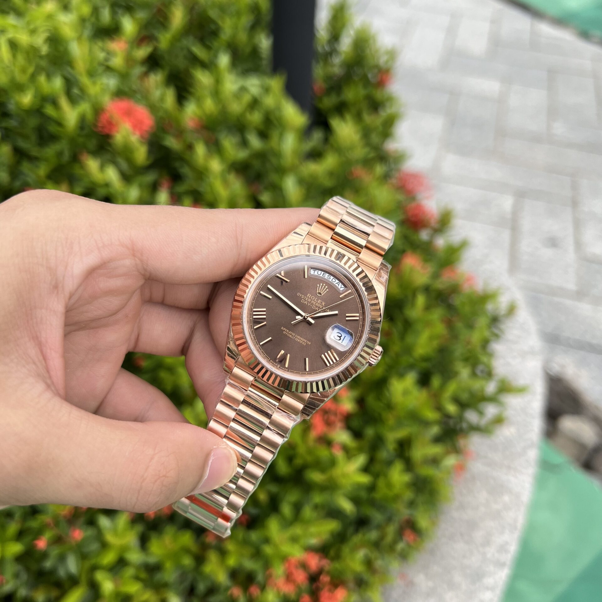 Rolex Day-Date RG Plated Chocolate Dial 40mm EWF Replica