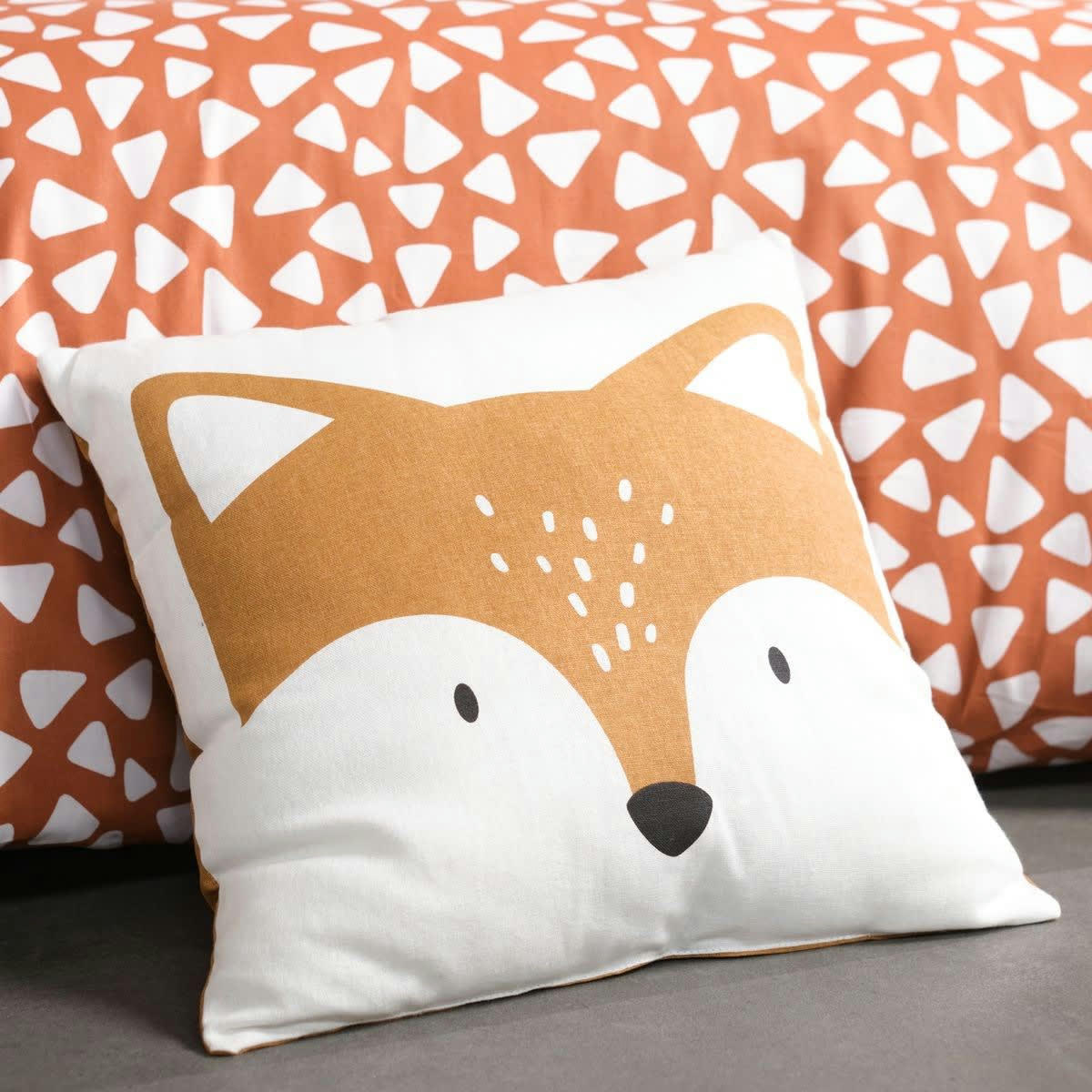 FUNNY RENARD - Coussin imprimé en coton orange 40x40