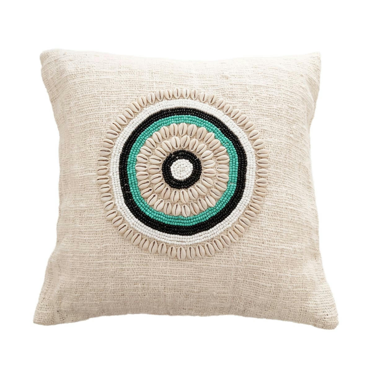 AUSSA - Housse de coussin avec deco en coquillages, 50x50  cm