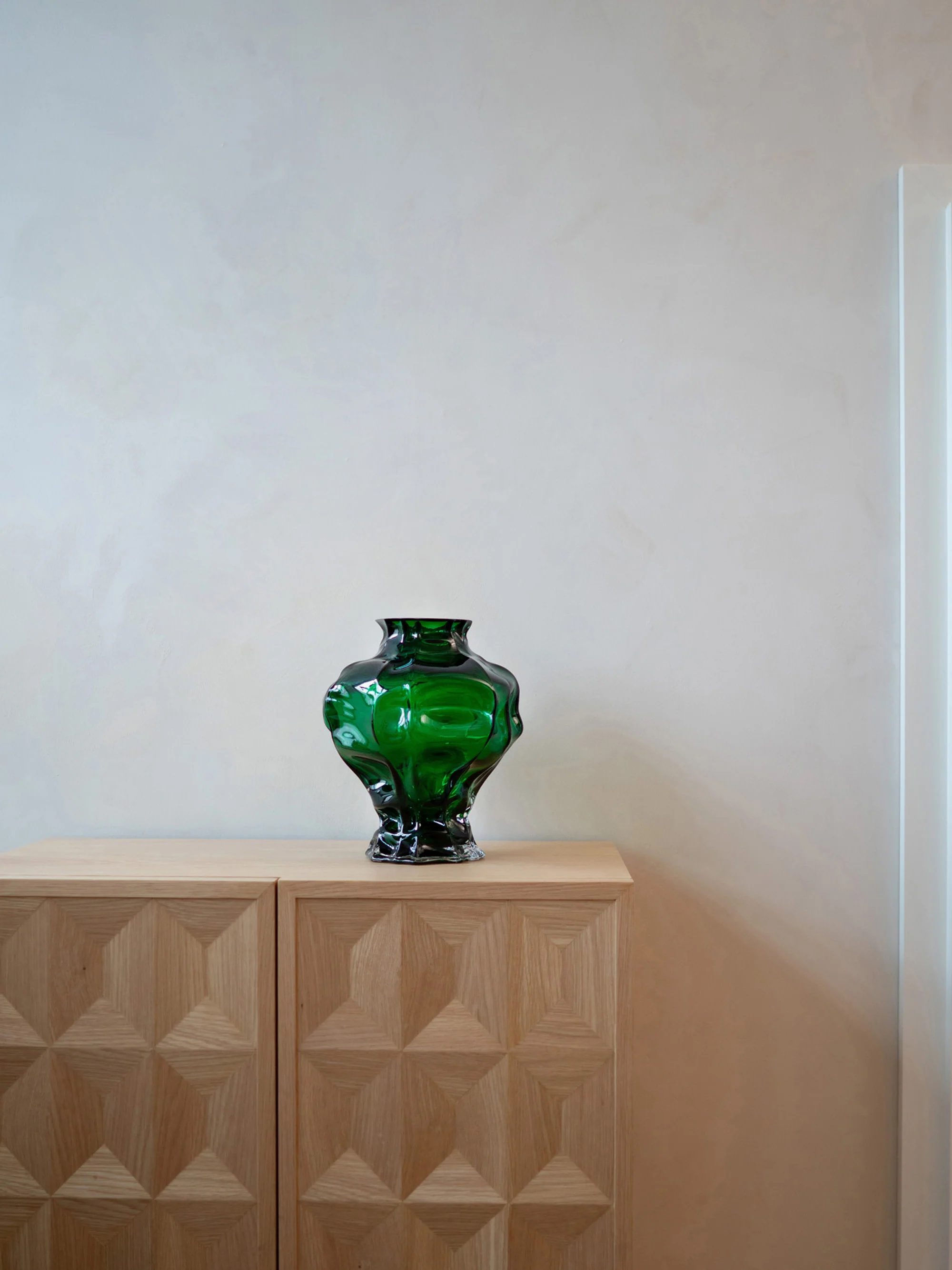 Mundgeblasene Glas-Vase Ammonit, H 30 cm