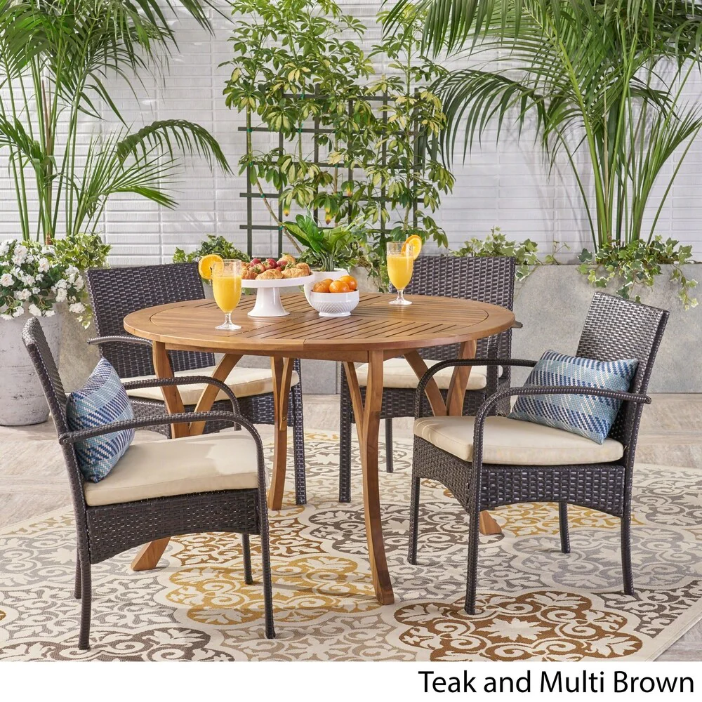 Chilton Outdoor 5 Piece Acacia Wood and Wicker Dining Set by Christopher Knight Home
