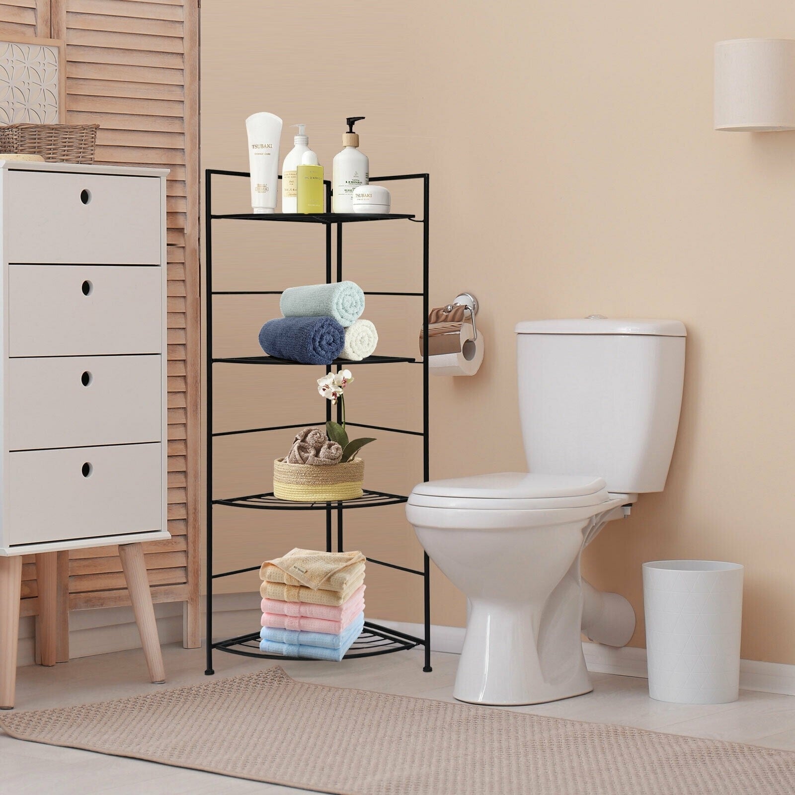 4 Tier Folding Freestanding Metal Corner Plant Stand Organizer Shelf