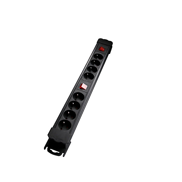 CHACON Bloc mulitprises 8 prises 16A avec 2 interrupteurs noir