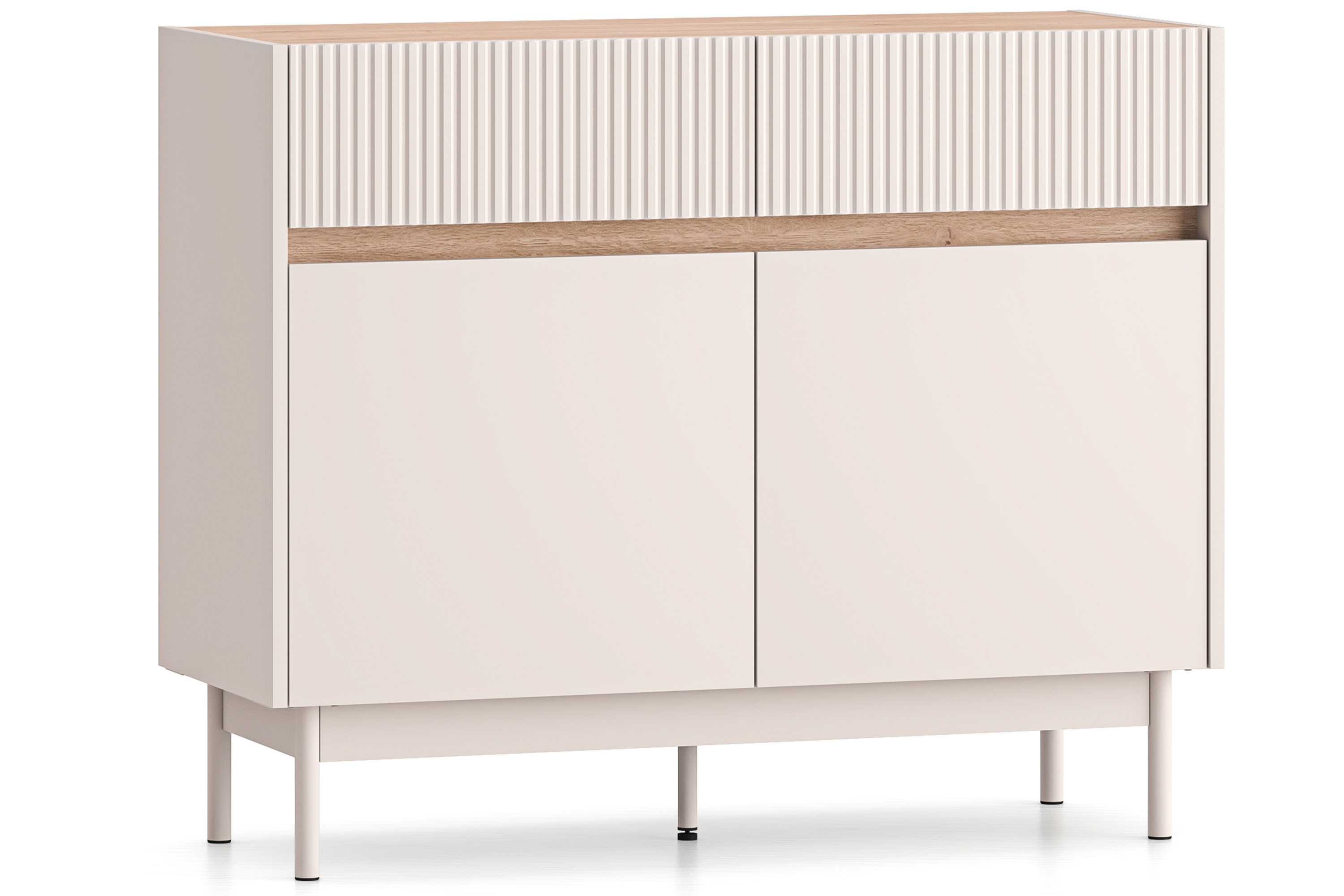 KONSIMO NALIA Mała komoda 104 cm z szufladami, cichy domyk, metalowe nóżki