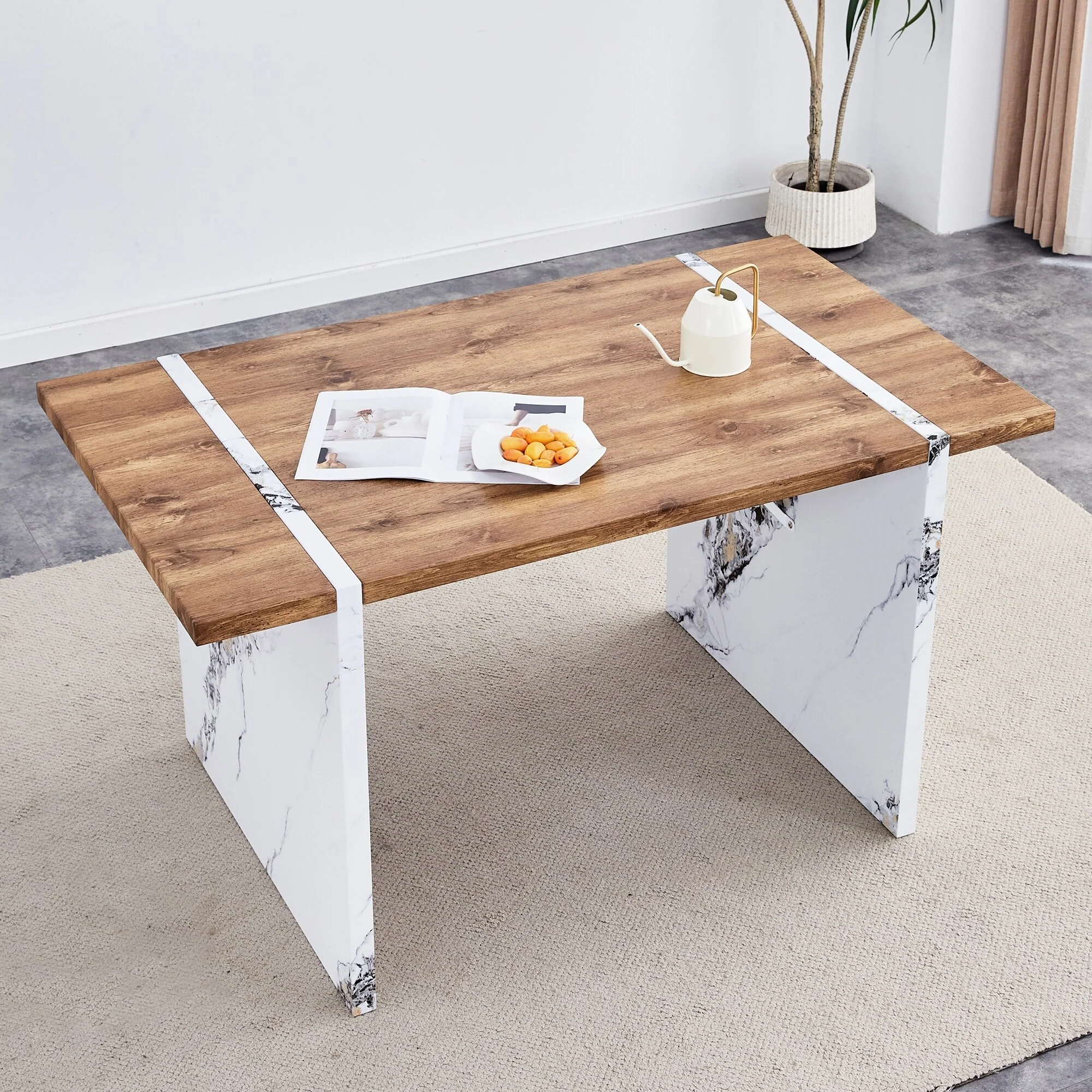 55 Inch Wood Veneer Dining Table for 4-6 people