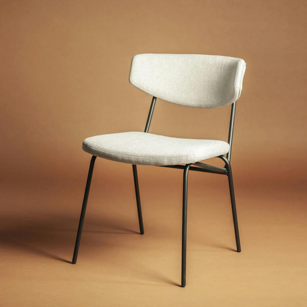 CROCKETT - Lot de 2 chaises en tissu et métal ecru