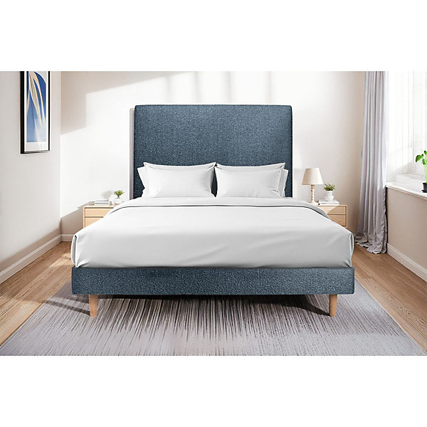 Lit avec tête de lit tapissier bouclette et sommier kit- Lit en bois massif