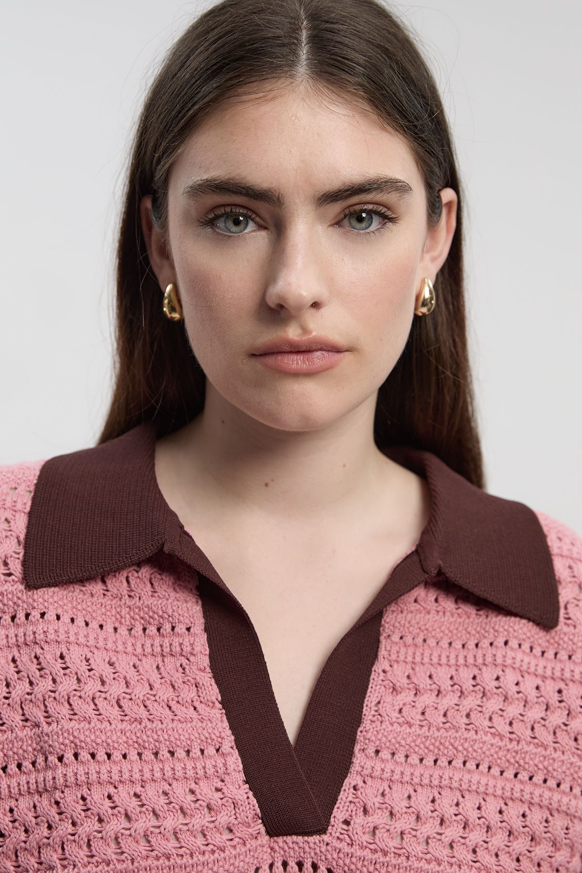 KarenMillen Cotton Contrast Tipping Collared V Neck Knitted Jumper