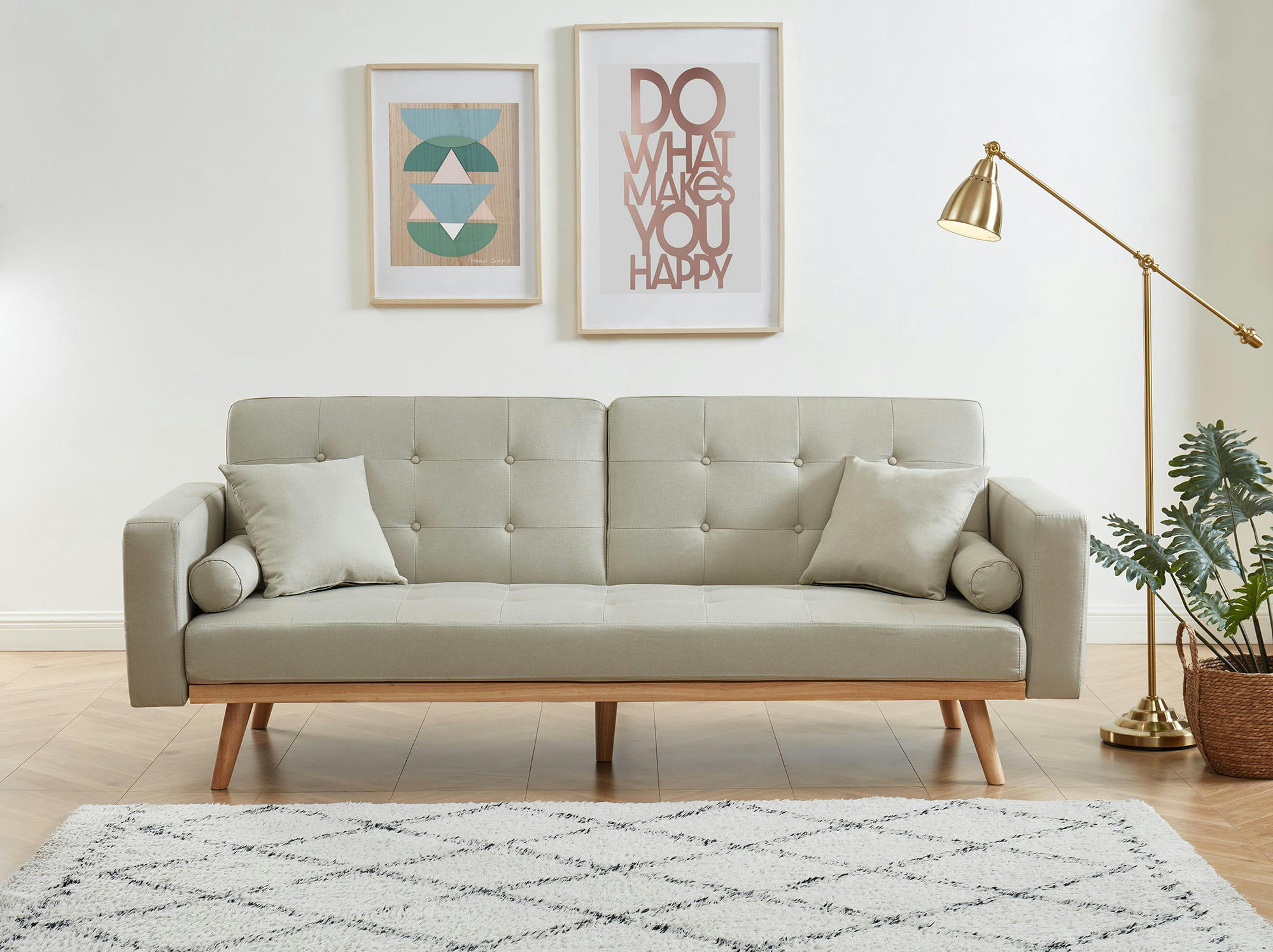 KELLY - Canapé droit convertible en tissu 3 places beige