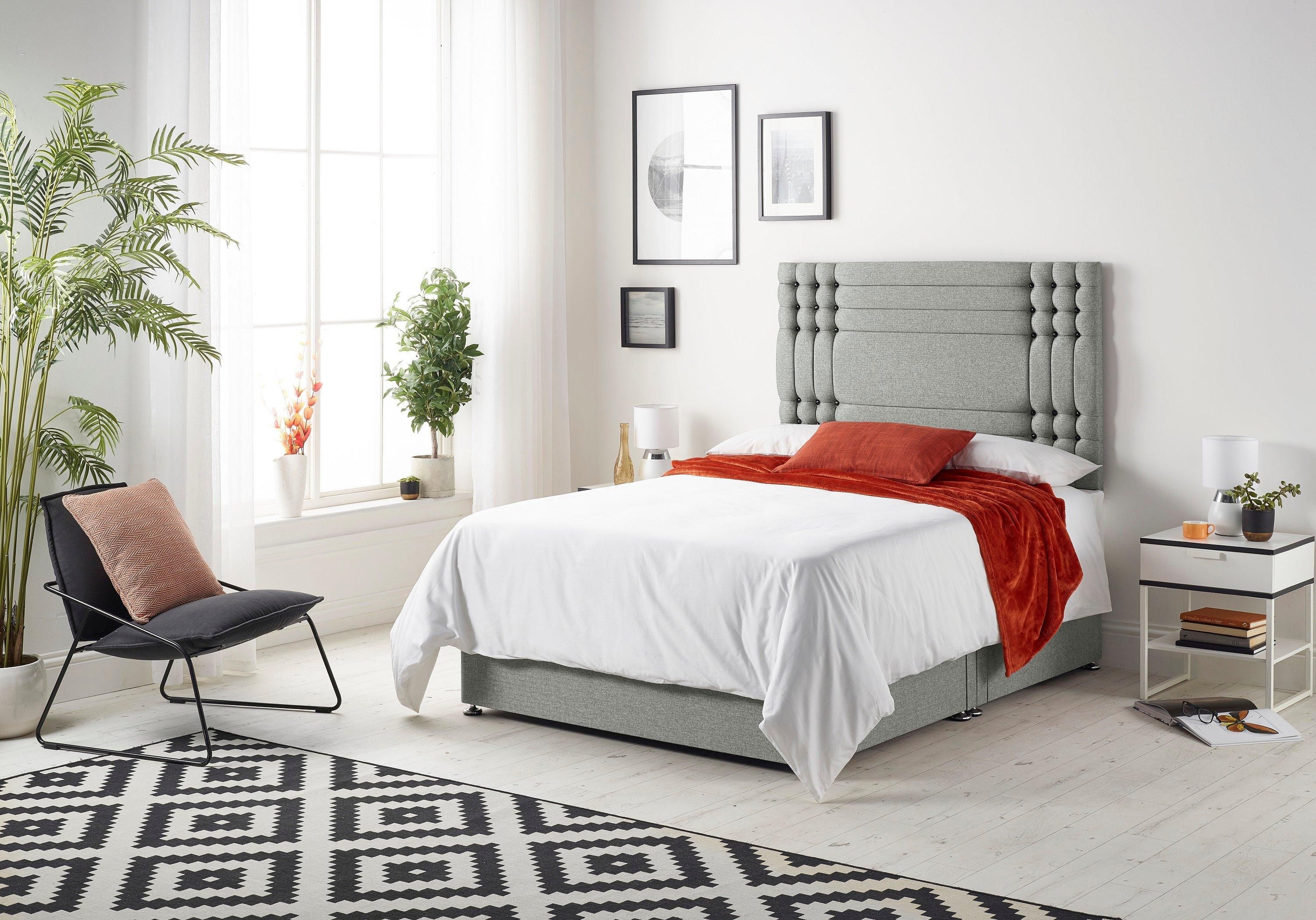 Somnior Flexby Tweed Fabric Divan Bed with Orthopeadic Sprung Memory Foam Mattress and Headboard