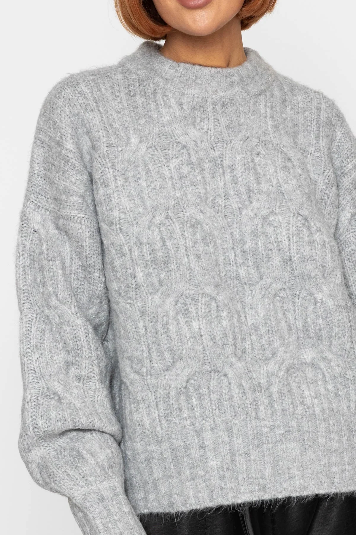 Grey Soft-Touch Cable Knit Crew Jumper