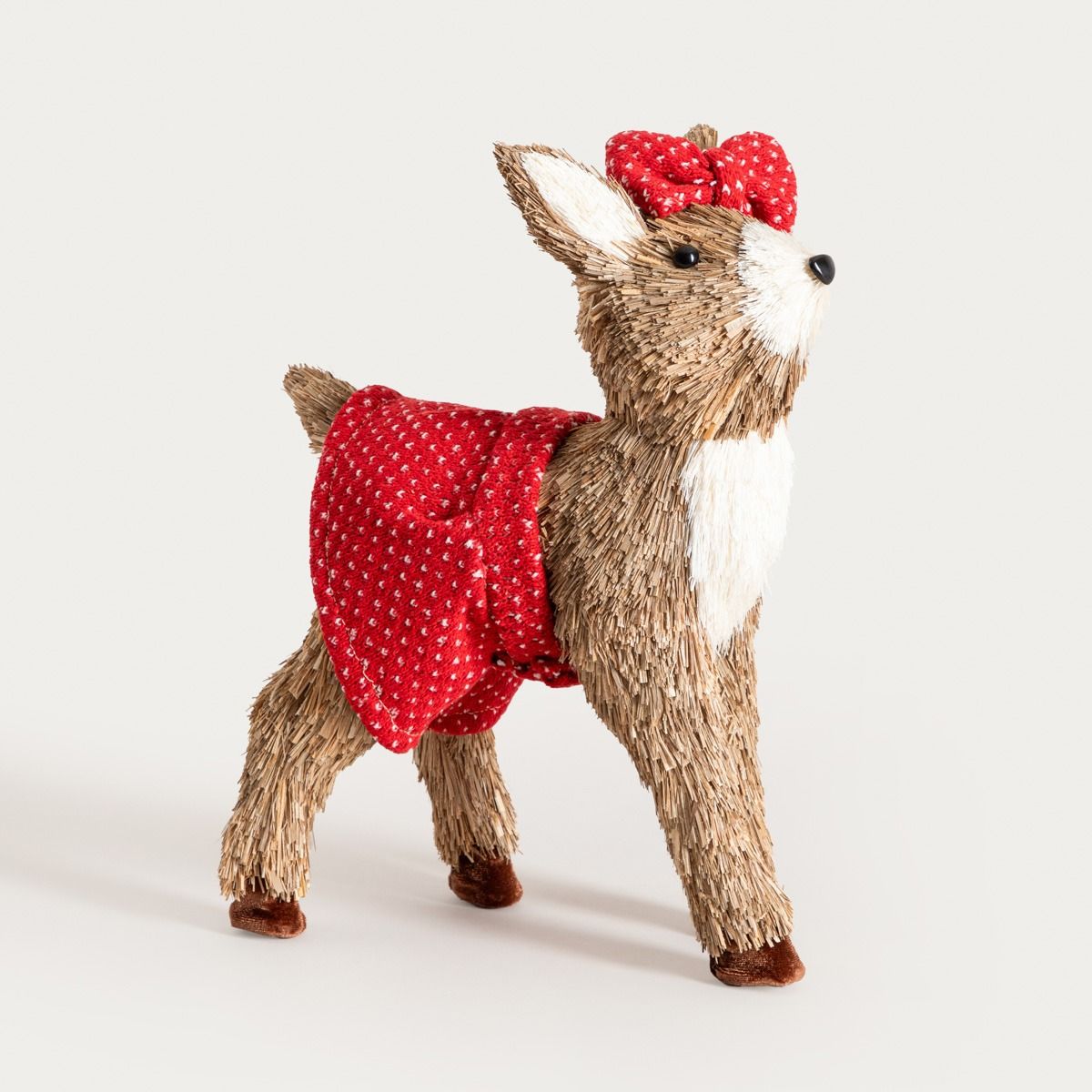 Dekoracja CERVO jelonek z kokardą w sukience w kropki 21x31 cm