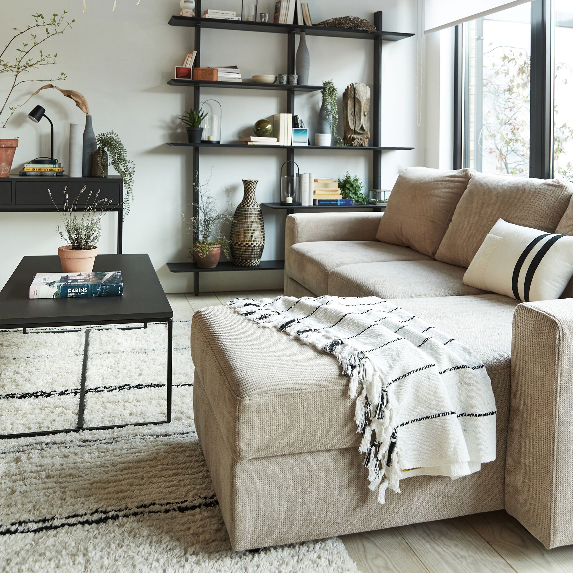 HONORE - Canapé d'angle réversible convertible en tissu tramé - beige roucas