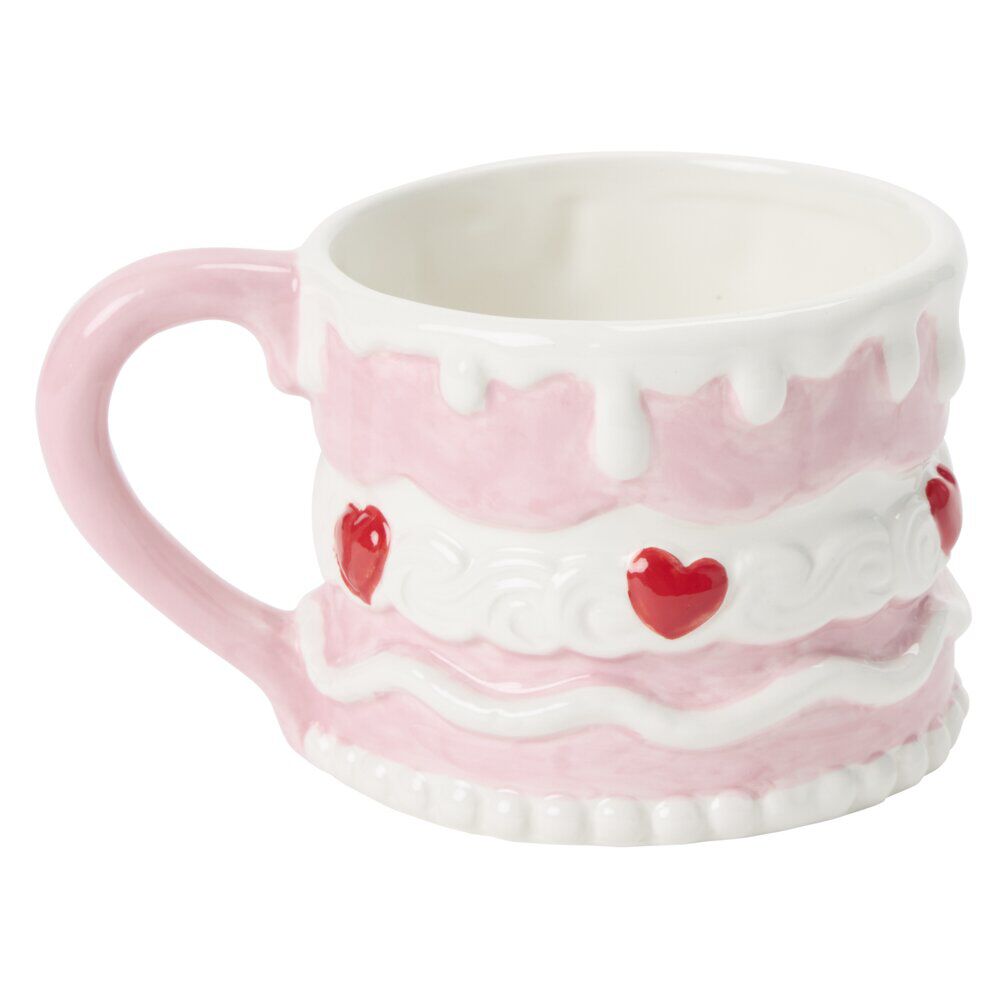Mug cake coeur dolomite rose et blanc Ø9xH7cm