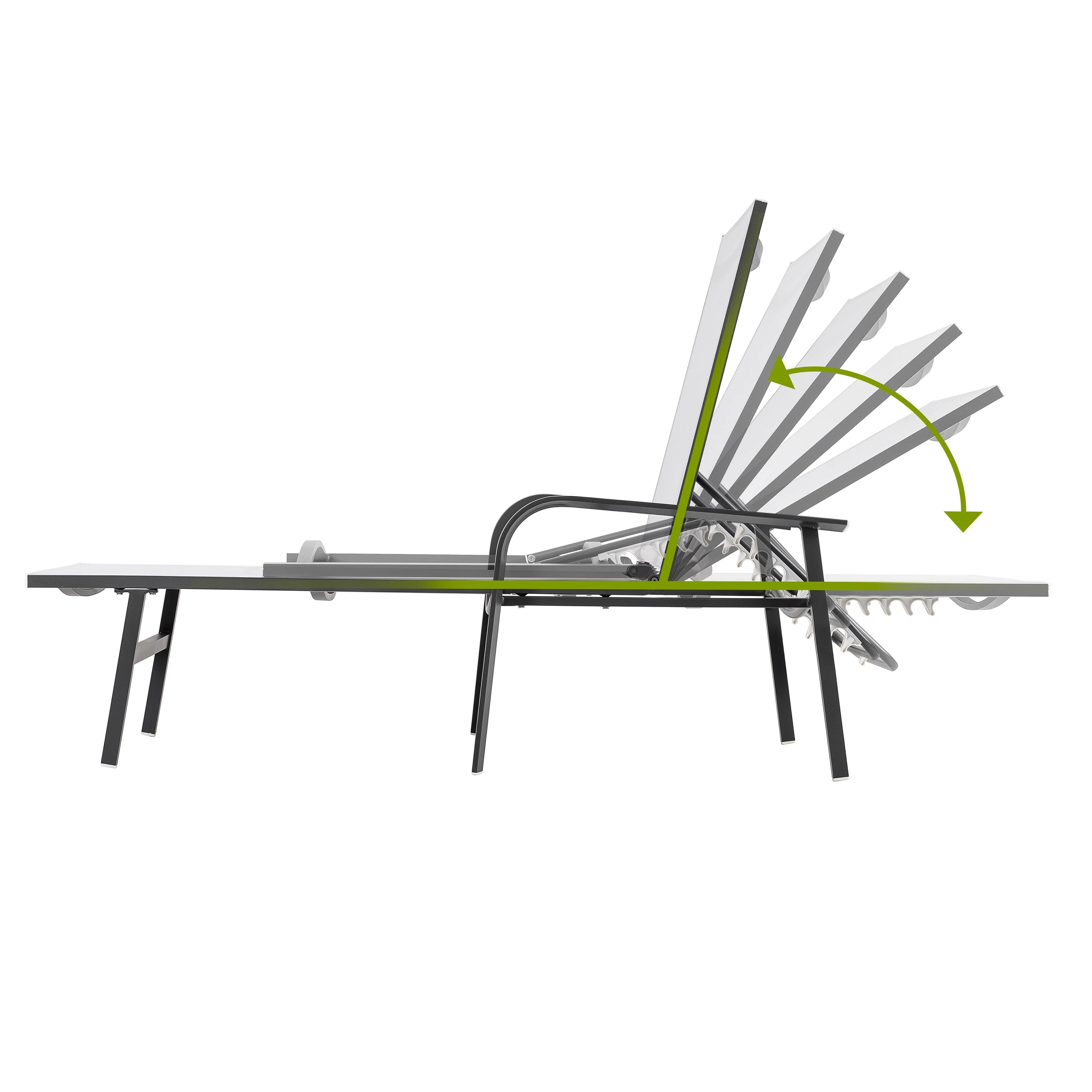 Outdoor Textilene Lounge Chair with Aluminum Frame, 6 Reclining Levels