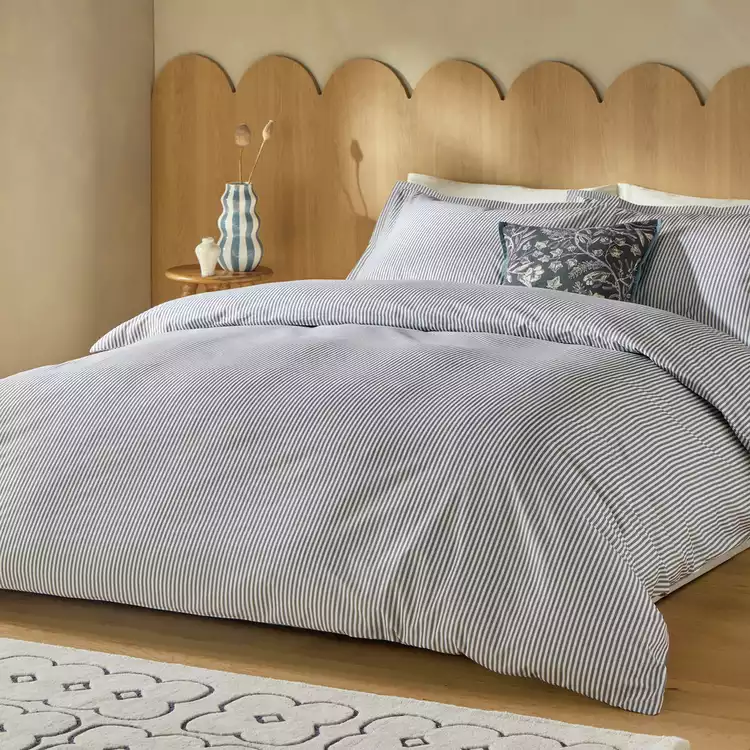 Habitat Cotton Oxford Edge Stripe Grey Bedding Set - Single