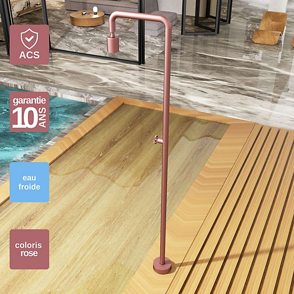 Douche de piscine Utah en Acier Inox 316 Bleu Océan- Tête D50cm - Corps D50mm- H. 2,36m - Garantie 10 ans - POOLIMEX