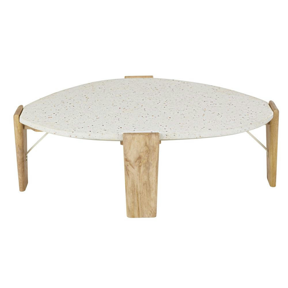 Galto - Table basse en pierre effet terrazzo et bois de manguier massif