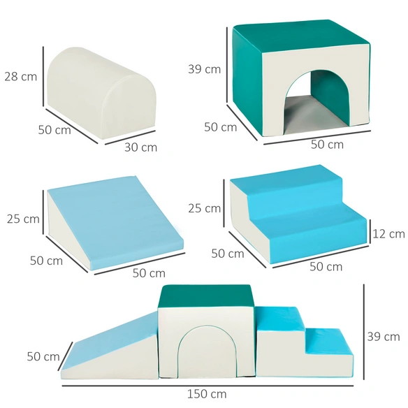 Kinder-Softplay-Set, hellgrau/blau/grün, Kunstleder/Schaumstoff